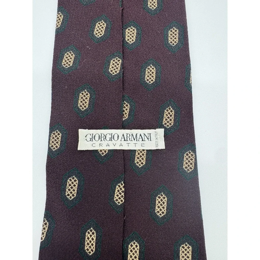 Giorgio Armani‎ Cravatte Silk Tie Brown Geometric Medallion Italy Designer